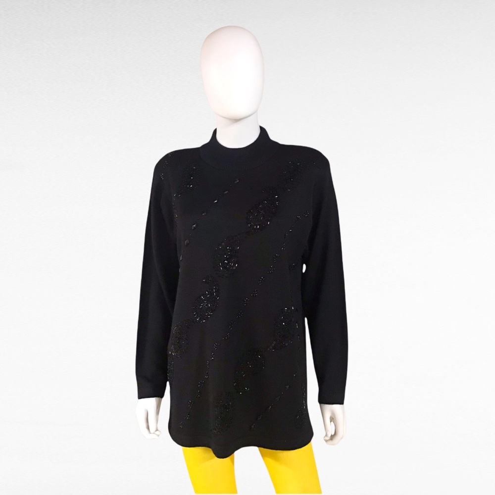 Alfred Dunner Embellished Long Sleeve Black Top